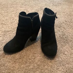 Black suede booties, size 6